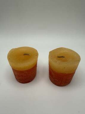 Retired Vintage Candy Corn Pier 1 Imports Votive Candle Orange & Red 30 Hrs